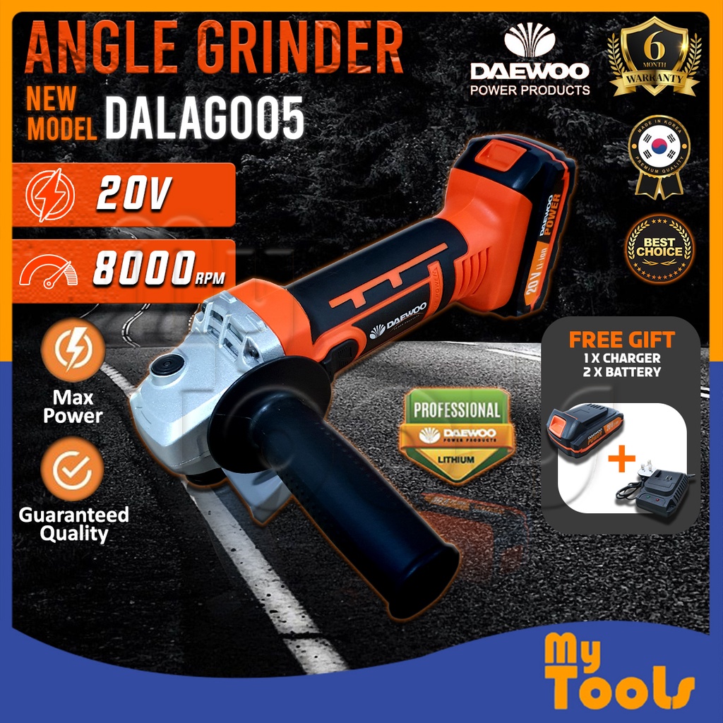 DAEWOO 20V Angle Grinder Cordless DALAG005 With Side Handle l With