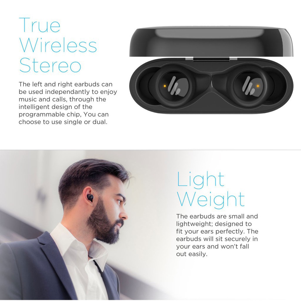 Edifier TWS6 TWS 6 True Wireless Stereo Earphones Qualcomm Aptx Bluetooth 5.0 Wireless Charging Type C