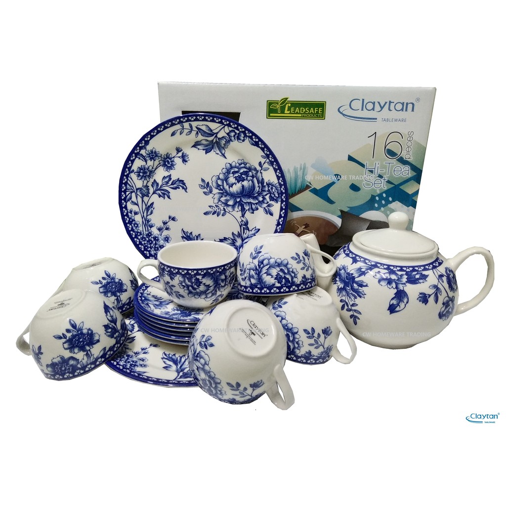 Claytan 1913BS Rhapsody Blue 16 pcs HiTea Set (6 persons) Shopee Malaysia