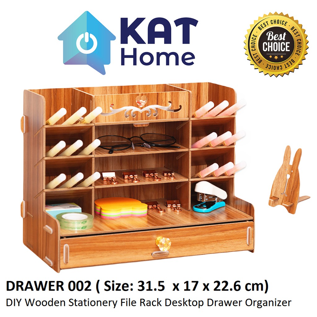 DIY WOODEN STATIONERY FILE RACK DESKTOP DRAWER ORGANIZER PEN PENCIL ...