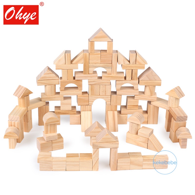 Ohye 100 pcs Wooden Early Education Montessori Toys Wood Blocks Set ...