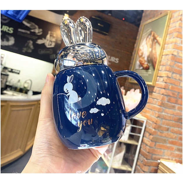 Cartoon Japanese rabbit cup with lid leak-proof mug milk coffee cute ...