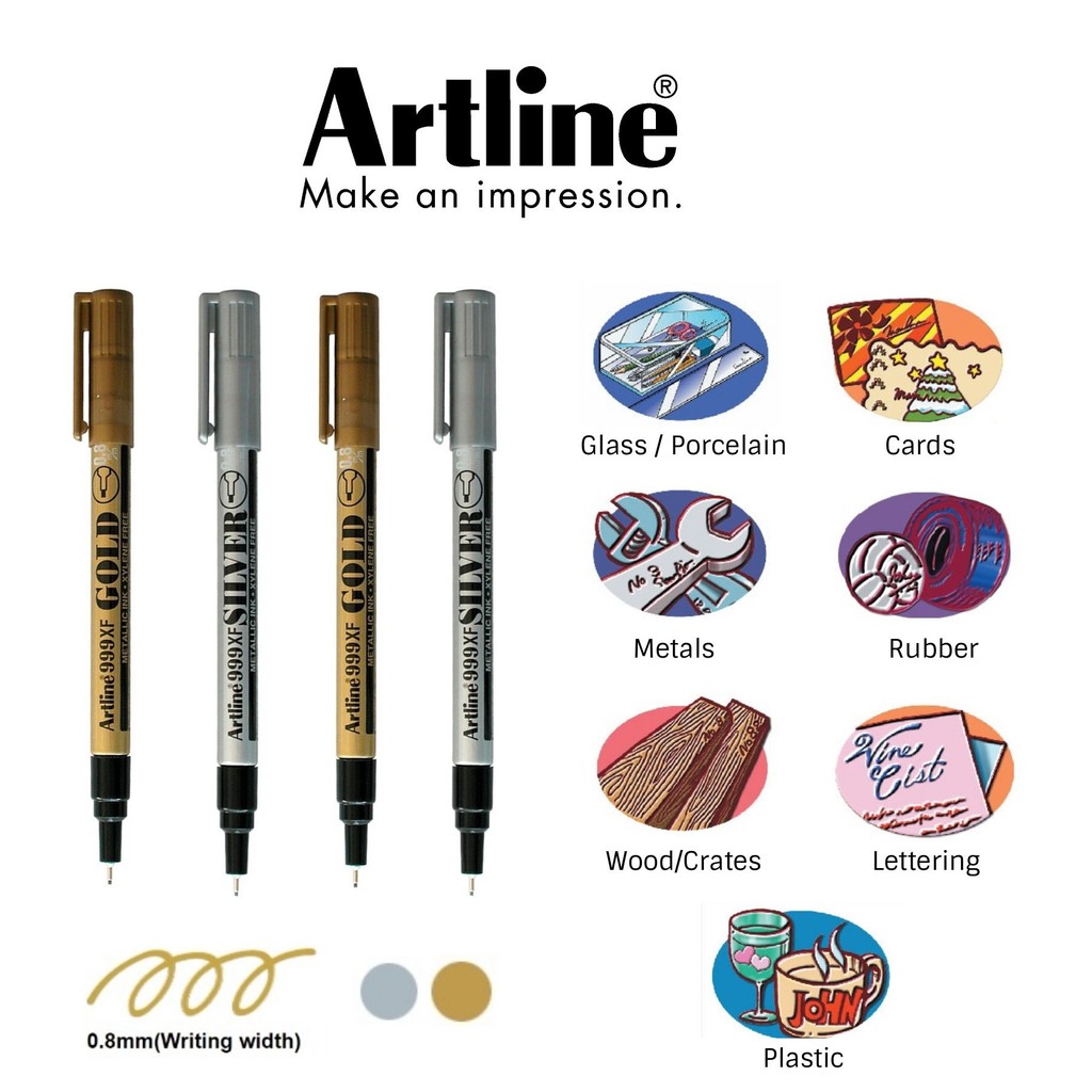 Artline METALLIC INK MARKER 999XF 0.8mm EK999XF ( Silver , Gold
