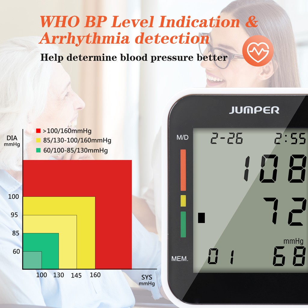 Jumper Digital blood pressure Monitor 900W Heart Beat Monitor LCD Wrist