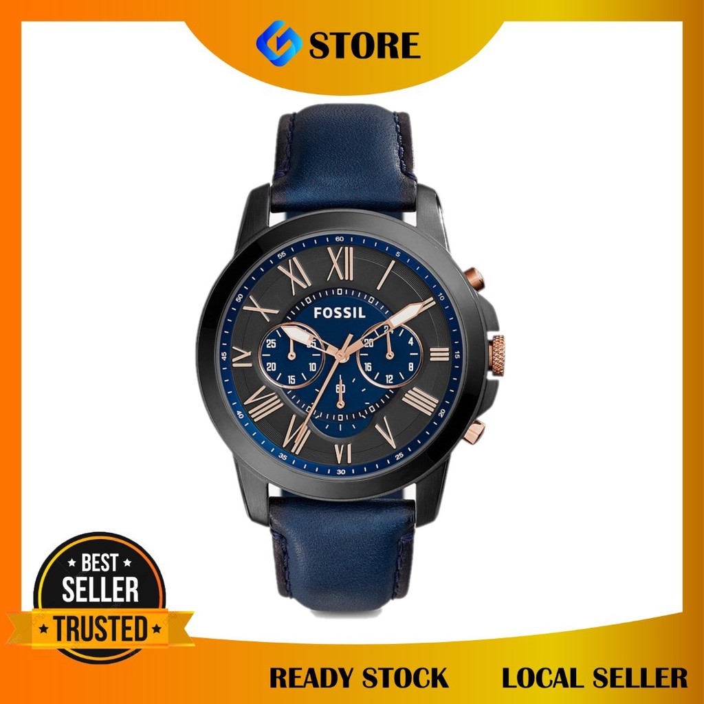 [Original] Fossil FS5061 Grant Chronograph Blue Leather Men Watch ...