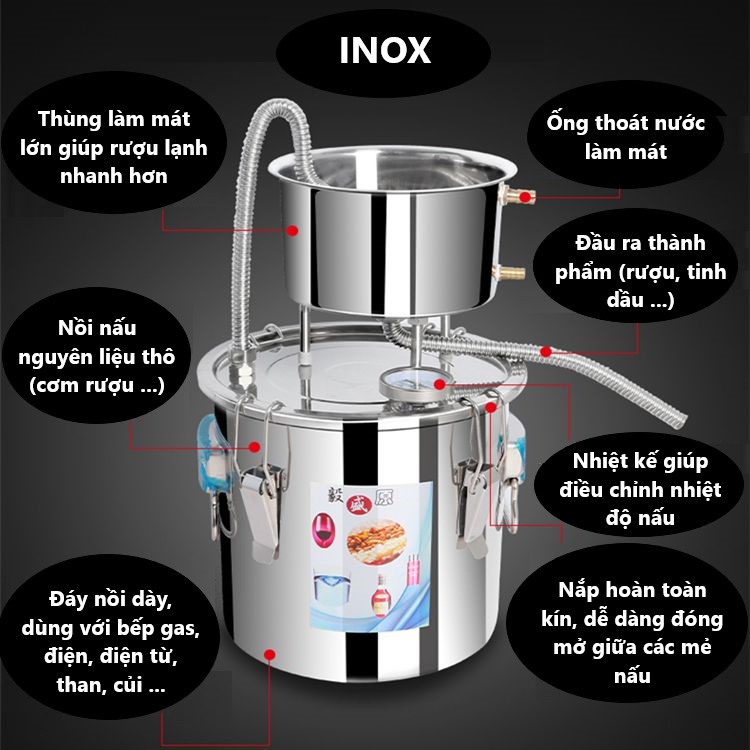 Mini Stainless Steel Multi-Purpose Distillation Pot, Full Set of 22L ...