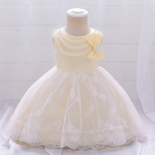 MQATZ Newborn Baptism First 1st Birthday Dress For Baby Girl Clothes Bow  Princess Dresses Lace Party Dress Beads 1-5Y