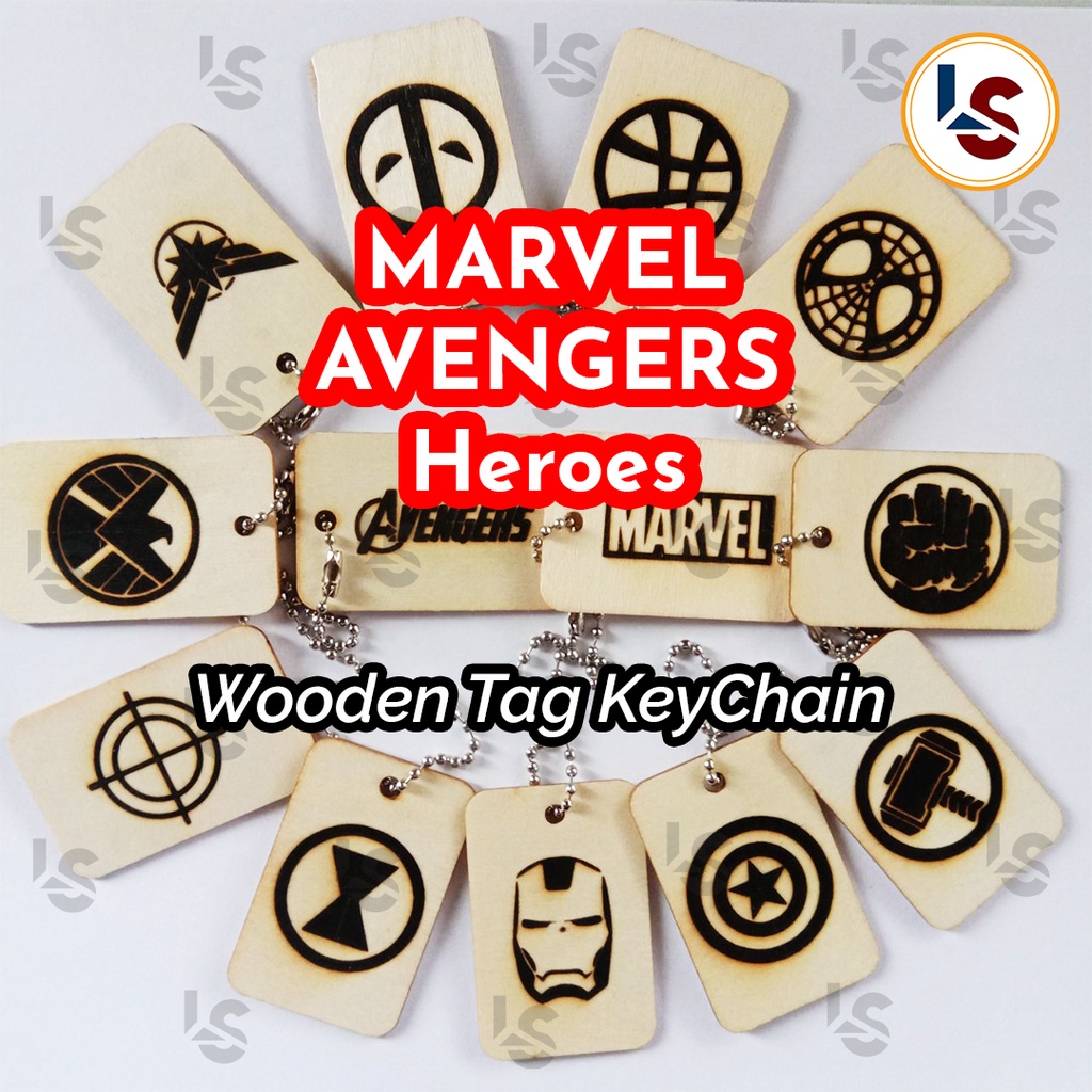 (Tag KeyChain) Avengers Marvel Heroes Logo Wooden Tag Key Chain Laser ...