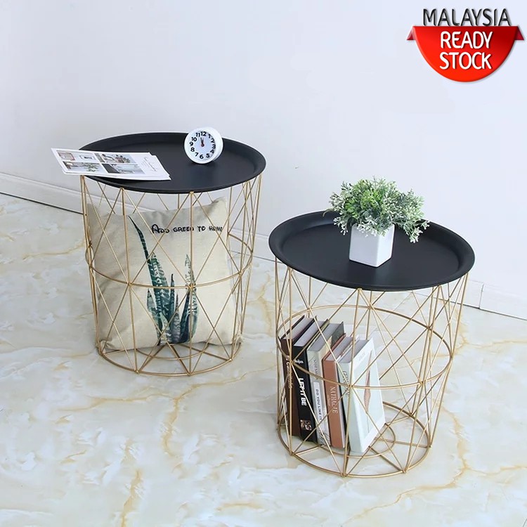 Modern Gold Round Wire Metal Storage Basket Side Table Bedroom Balcony