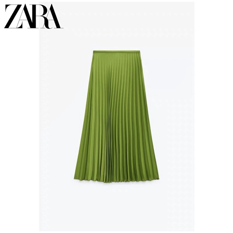 Green pleated outlet skirt zara