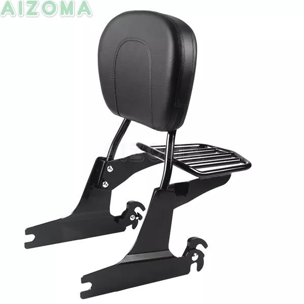 Chrome Rear Sissy Bar Luggage Rack Backrest w/ Passenger Pad For Harley ...