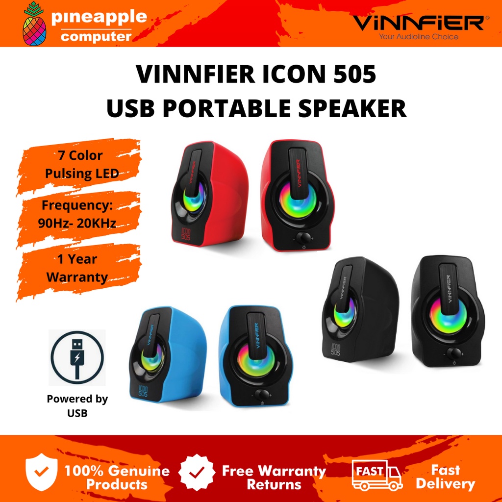 VINNFIER Icon 505 USB Portable Speaker with LED Lights (RED) - USB ...