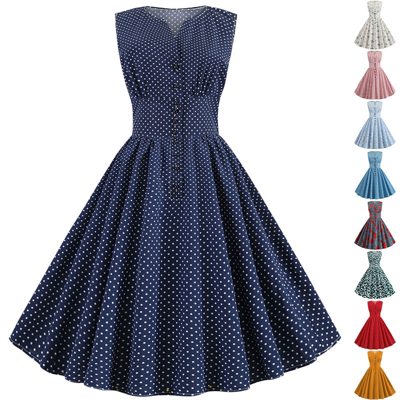  Vintage Dresses for Women 1950s V Neck Short Sleeve