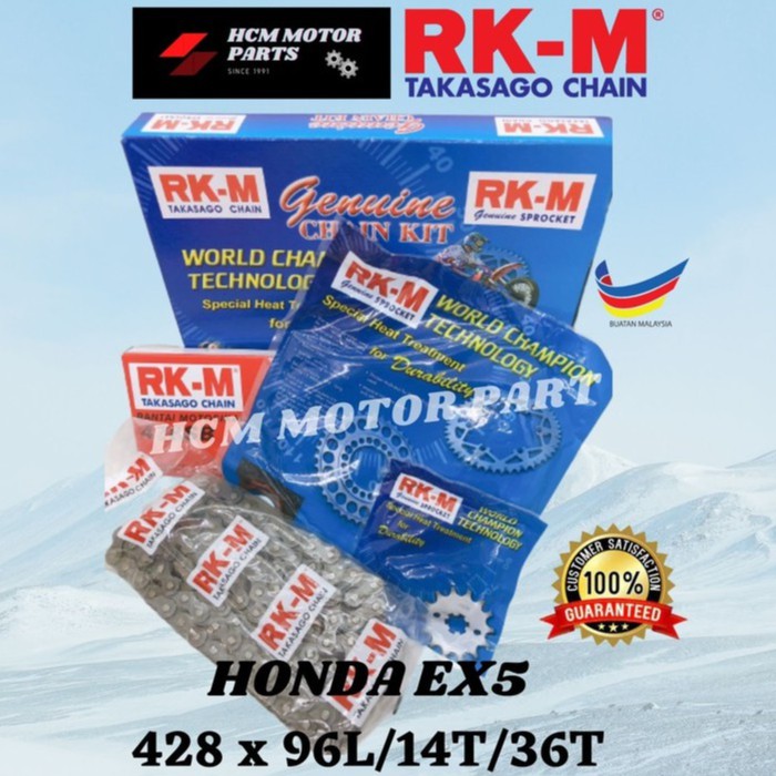 RKM 428 CHAIN AND SPROCKET SET STEEL HONDA EX5 DREAM 428 x 96L/14T/36T ...