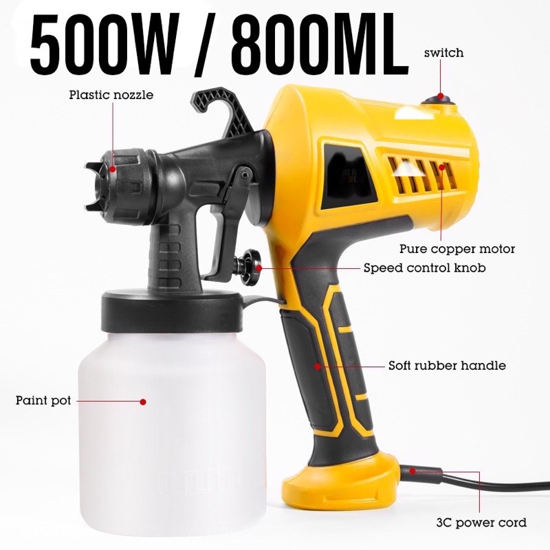 SPRAY GUN 500W 800ML HIGH POWER ELECTRIC PAINT SPRAYER GUN AIRLESS
