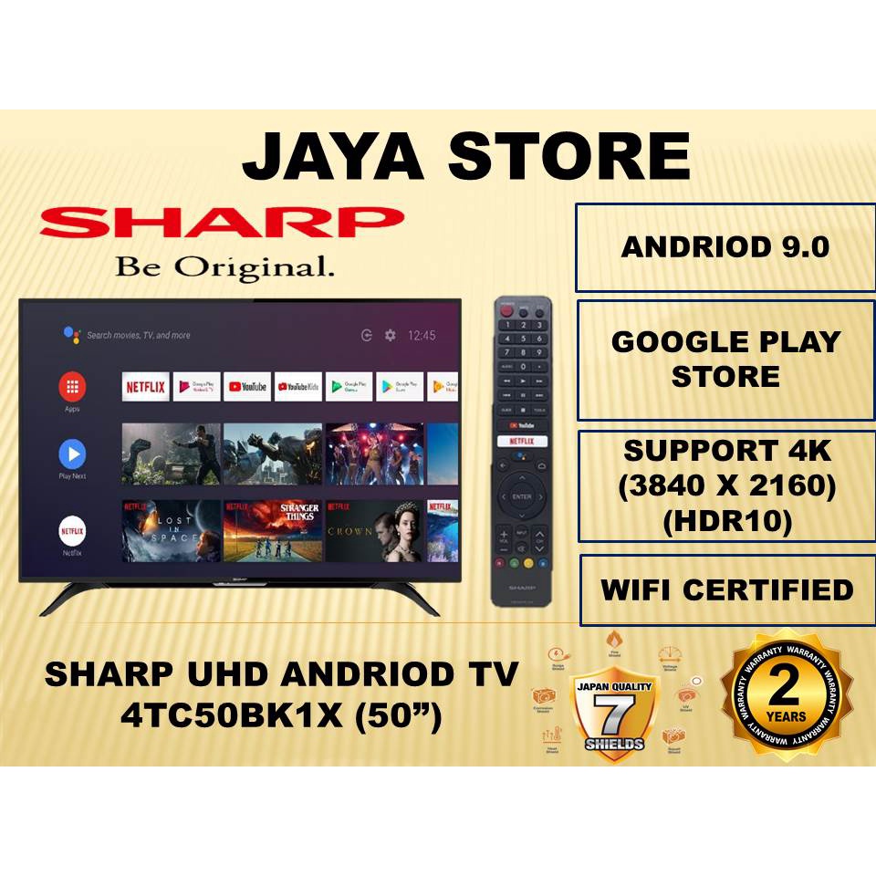 SHARP 50" INCH / INCI UHD 4K ANDRIOD LED TV (4TC50BK1X)(YOUTUBE