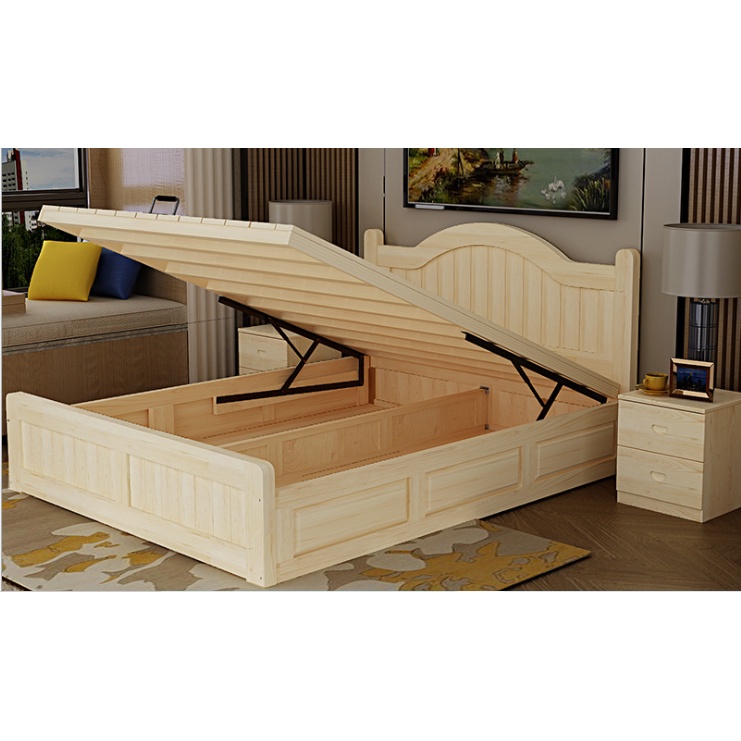 🛏️ Modern Wooden Bed Frame Large Storage King Size Solid Wood Hydraulic ...