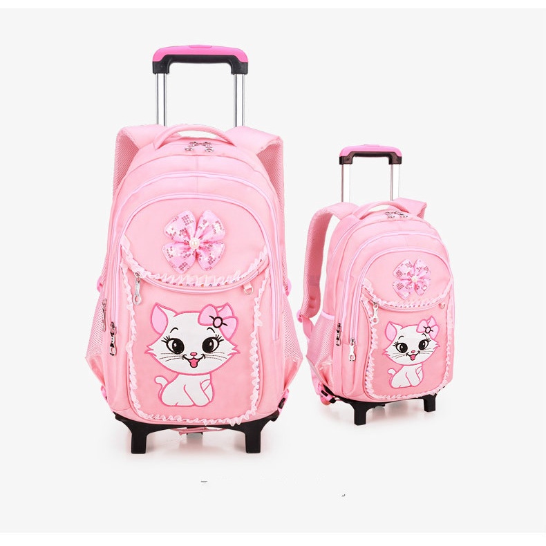 Children School Bags Trolley school Backpack Wheeled School Bags Grils Kids backpacks Wheel cat
