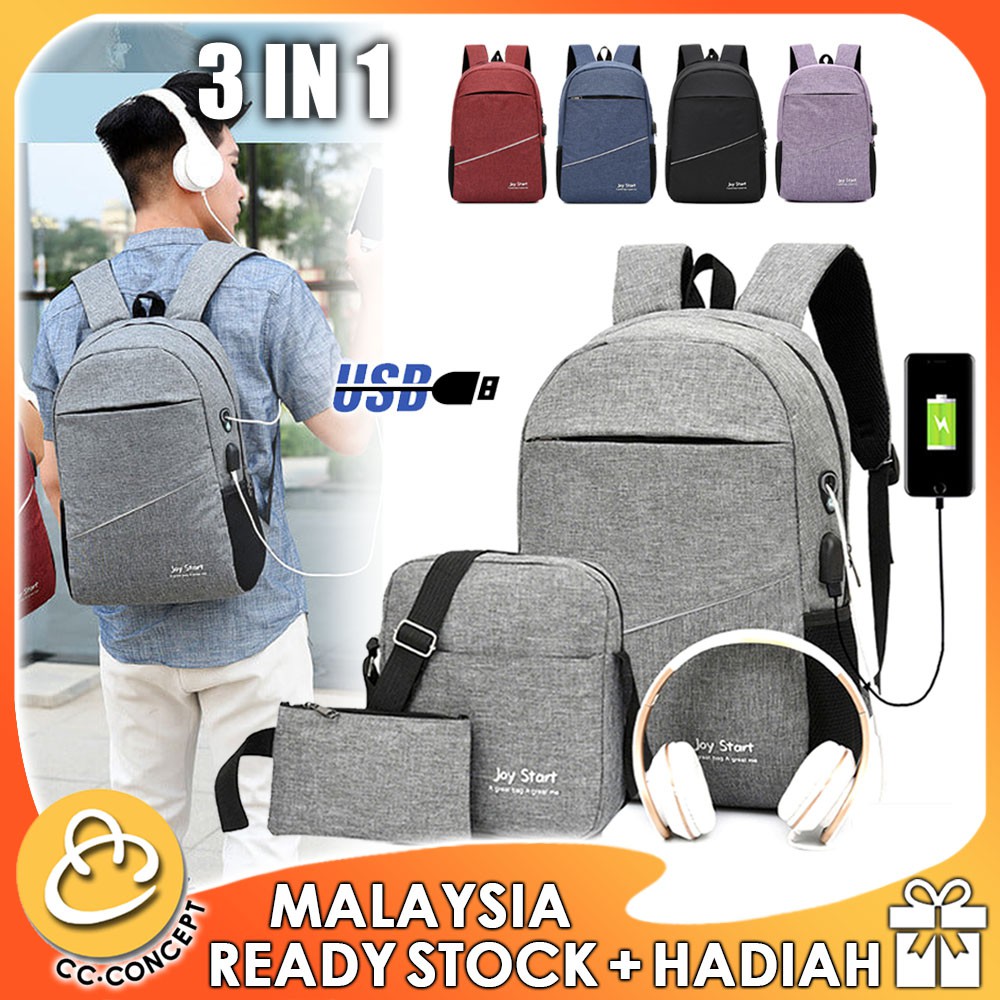 CC CONCEPT 3 in 1 Backpack USB Laptop Bag Travel Bag Unisex School Bag ...