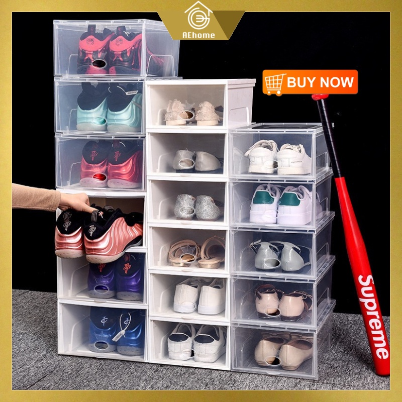 AEhome Shoe Stackable Transparent Storage Box Plastic Shoe Storage ...