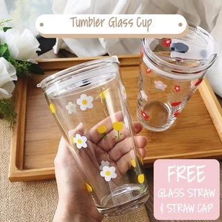 [WARMY] Cute Ins Style Tumbler/ Glass Cup/ Bottle (FREE GLASS STRAW AND COVER)