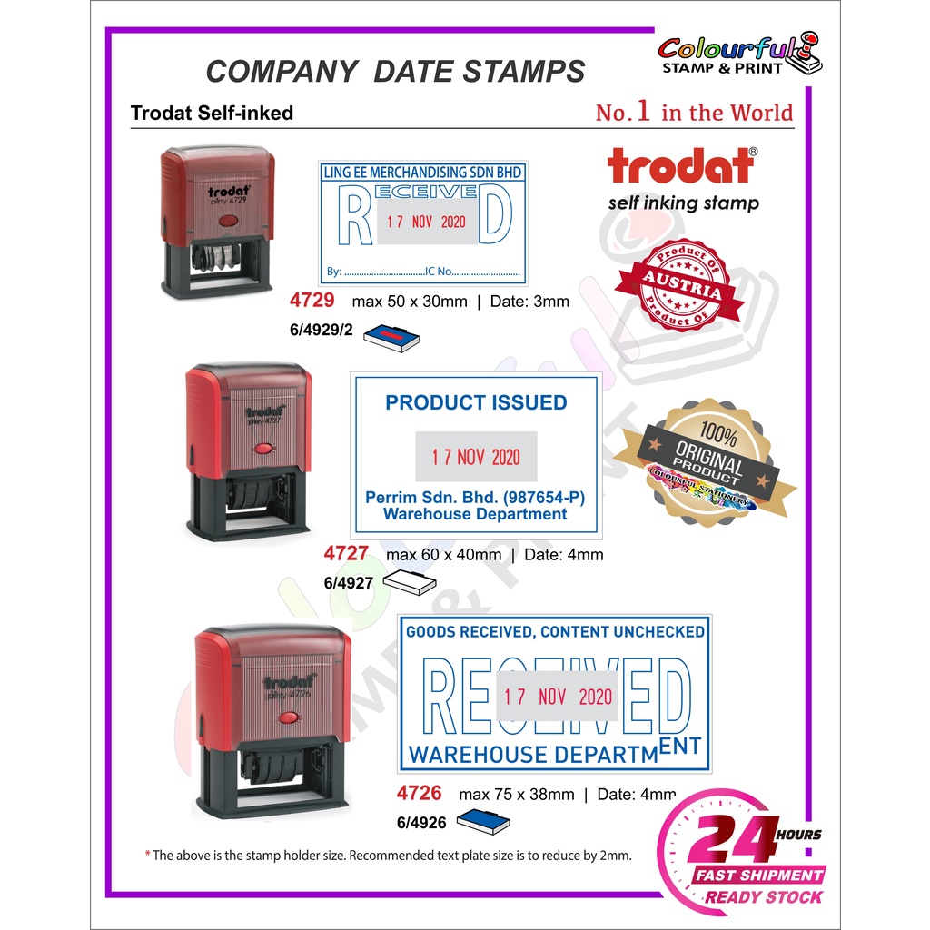 Trodat Self-inked Company Date Rubber Stamp. Trodat 4726,4727,4729 ...