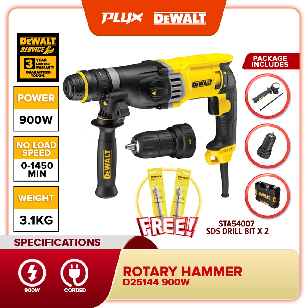 DEWALT D25144K-XD 900W 28MM 3 Mode SDS-Plus Rotary Hammer Drill W/H ...