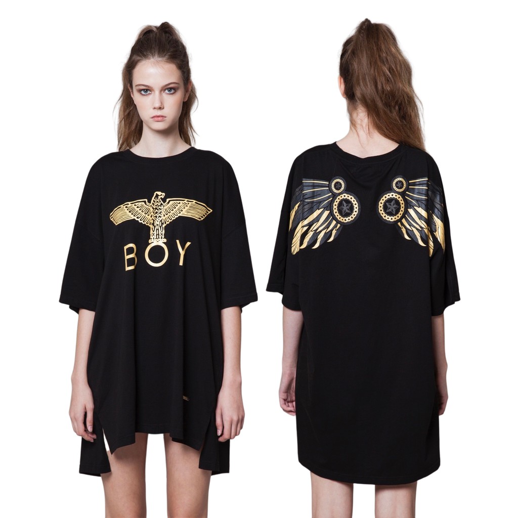 BOY LONDON-Wings Printed On Back Short Sleeves Tee - Blackgold BG2TS105