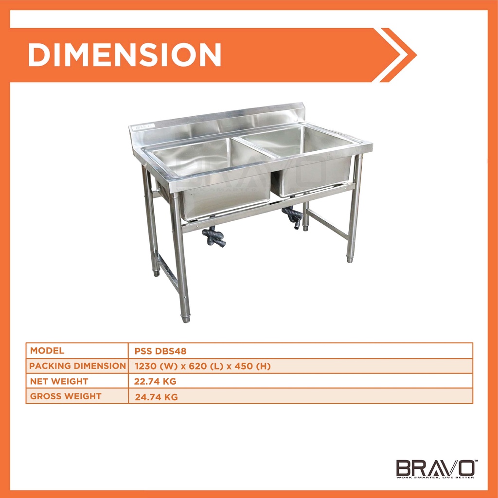 BRAVO Kitchen Sink Sinki Dapur Stainless Steel Kitchen Table with Rack ...