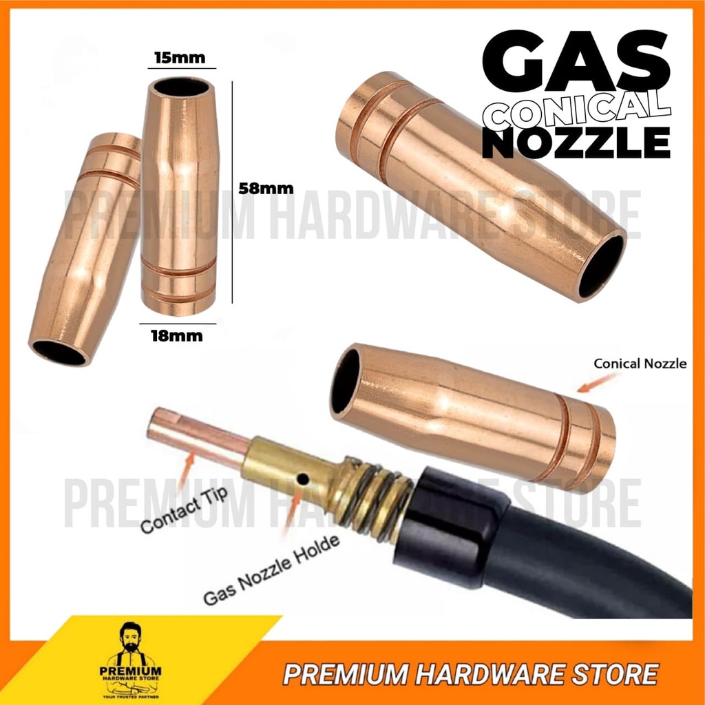 10-Pack Copper Conical Nozzles – 12mm/18mm Diameter – Compatible With MB-15AK MIG/MAG Welding Torch