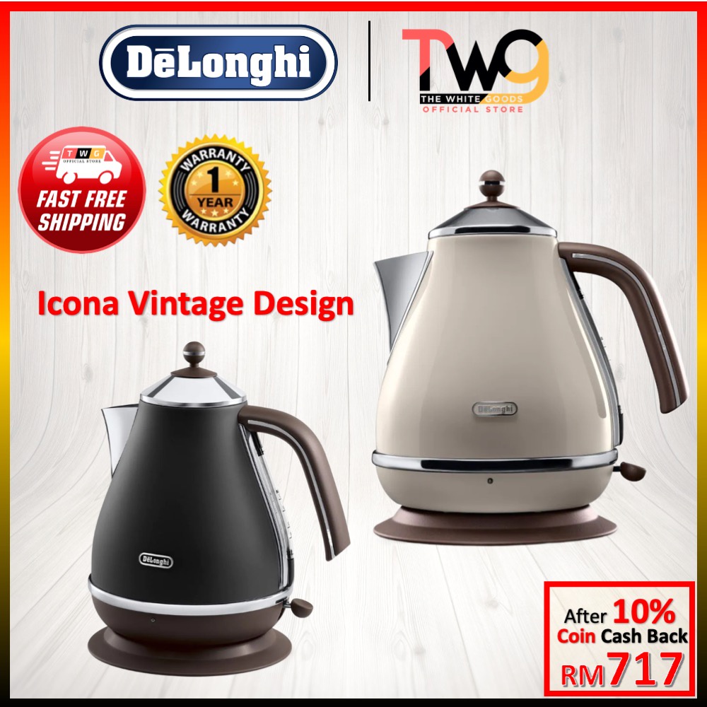 FREE SHIPPING Delonghi KBOV2001 Icona Vintage Series Black Beige Kettle 1.7L KBOV2001BK KBOV2001BG