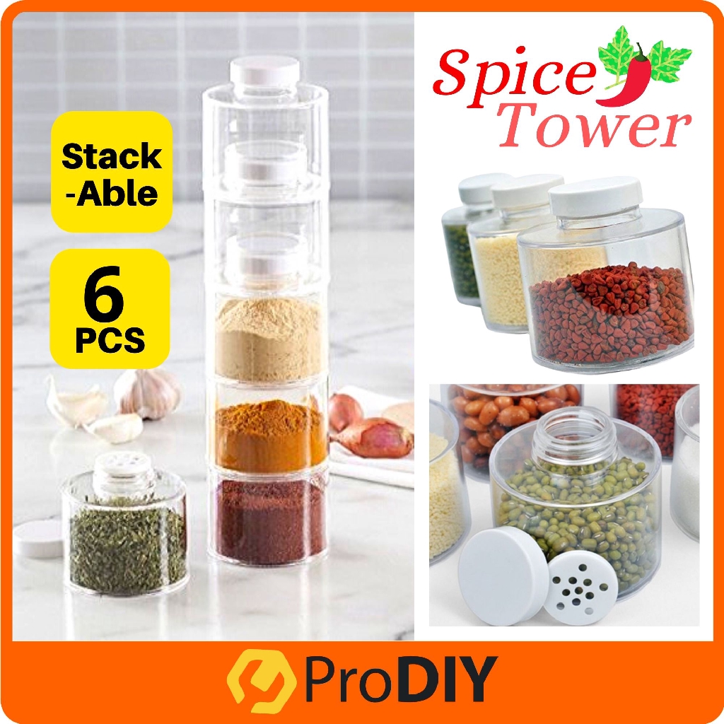 Spice Jar Spice Tower 6 Self Stacking Seasoning Bottles Container