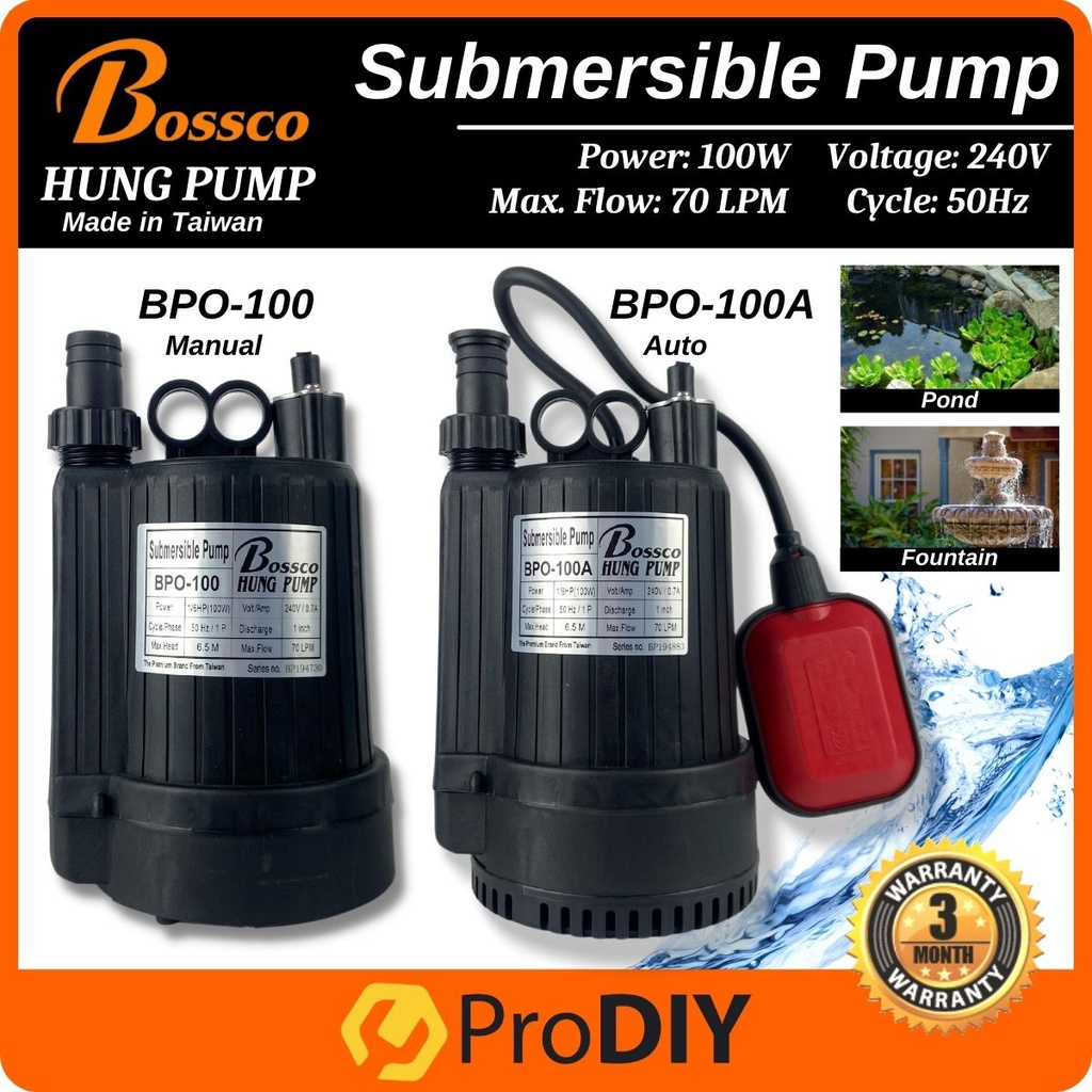BOSSCO Submersible Pump Original Taiwan Manual Automatic Water Pump Fish Pond Pam Air Kolam