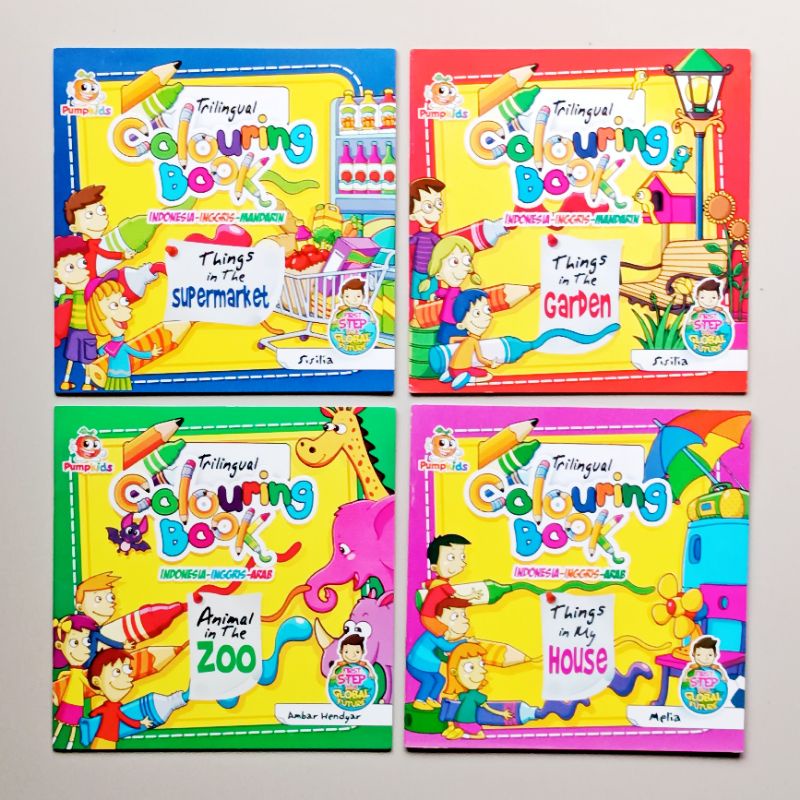 Children's COLORING BOOK TRILINGUAL ENGLISH INDONESIAN ARABIC