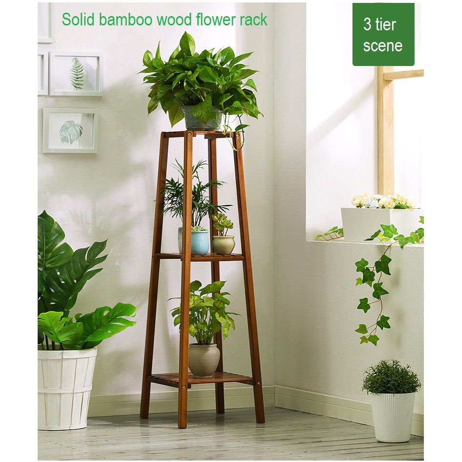 Solid Bamboo Wood Flower Rack, Wooden Portable Vertical Plants Pots ...