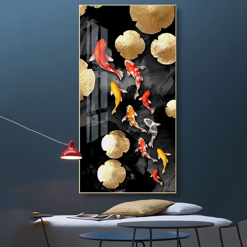 Golden Koi Fish Feng Shui Carp Picture Canvas Painting Wall Art For ...