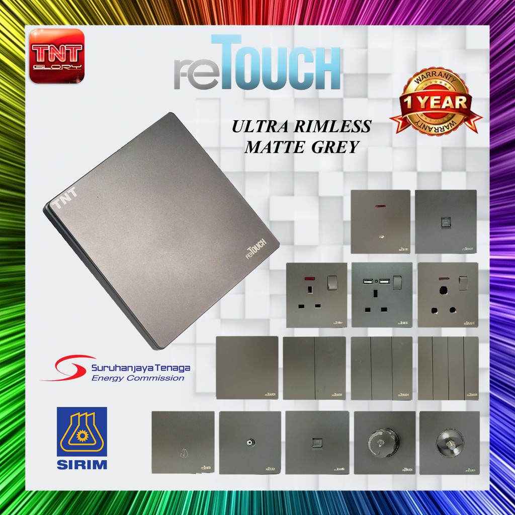 SIRIM reTOUCH ULTRA GREY Rimless Switch SOCKET 13A USB 15A 20A DOORBELL ...