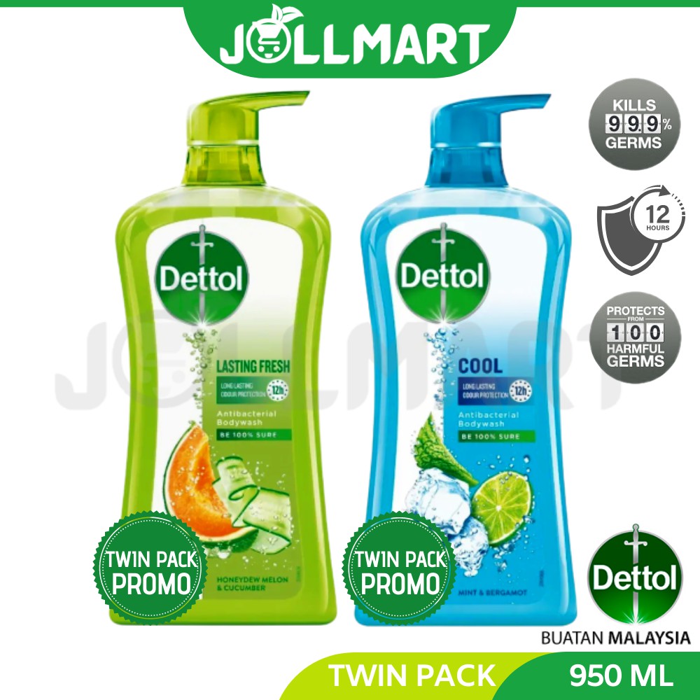 Dettol Body Wash Bath Shower Gel Lasting Fresh Cool [950ml] Twin Pack