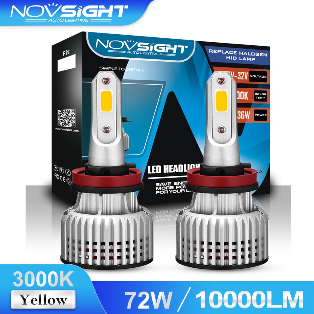 Novsight N12Y H11 H9 H8 3000K Yellow Light 10000LM 72W Car LED ...