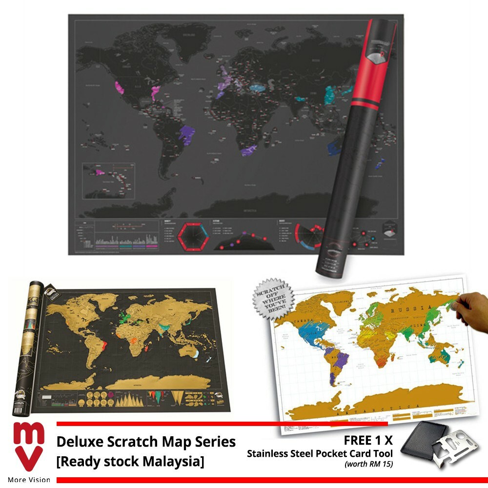 Deluxe Travel Edition Scratch Off World Map Poster Personalized