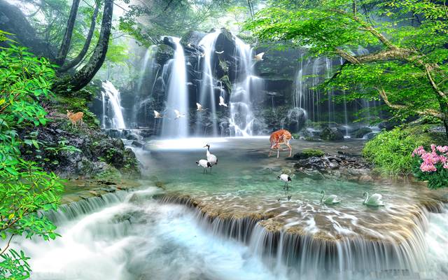Custom Waterfall Nature Scenery Landscape 3D Photo Wallpaper Living ...
