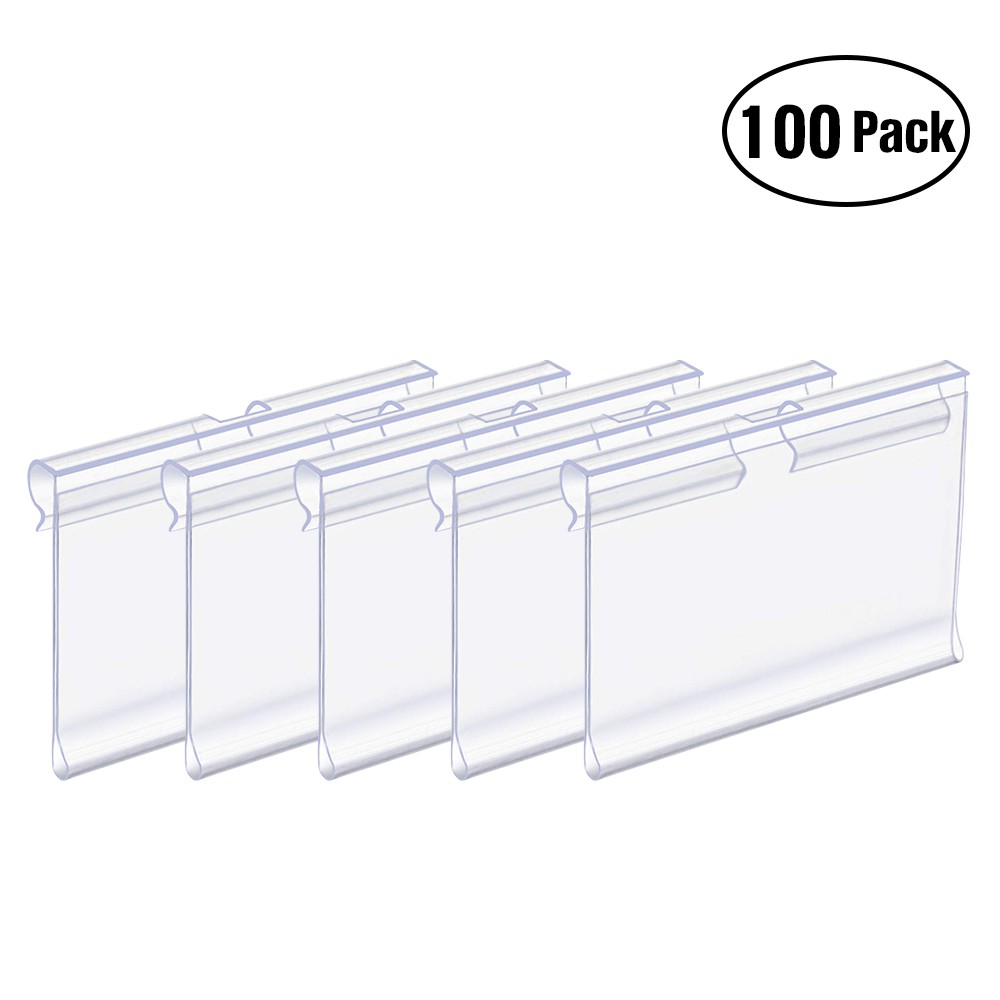100 PCS Clear Plastic Label Holder Wire Shelf Price Merchandise Sign