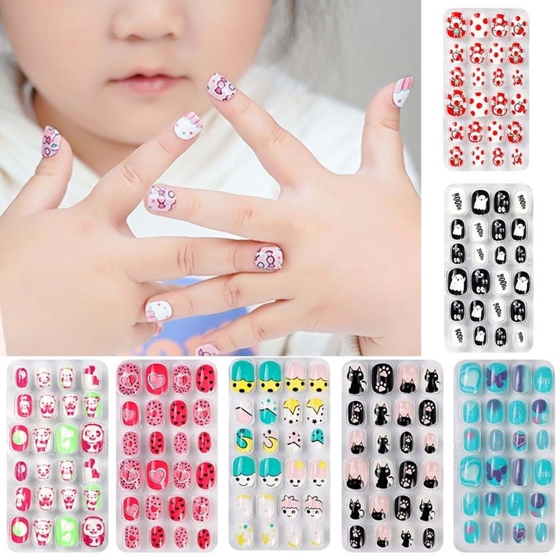 24pcs-set-cartoon-style-kids-fake-nails-detachable-press-on-fake-nails