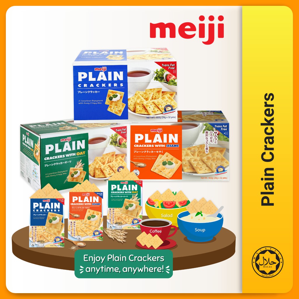 Meiji Plain Crackers Biscuits Japan Original Oats Sesame Meiji