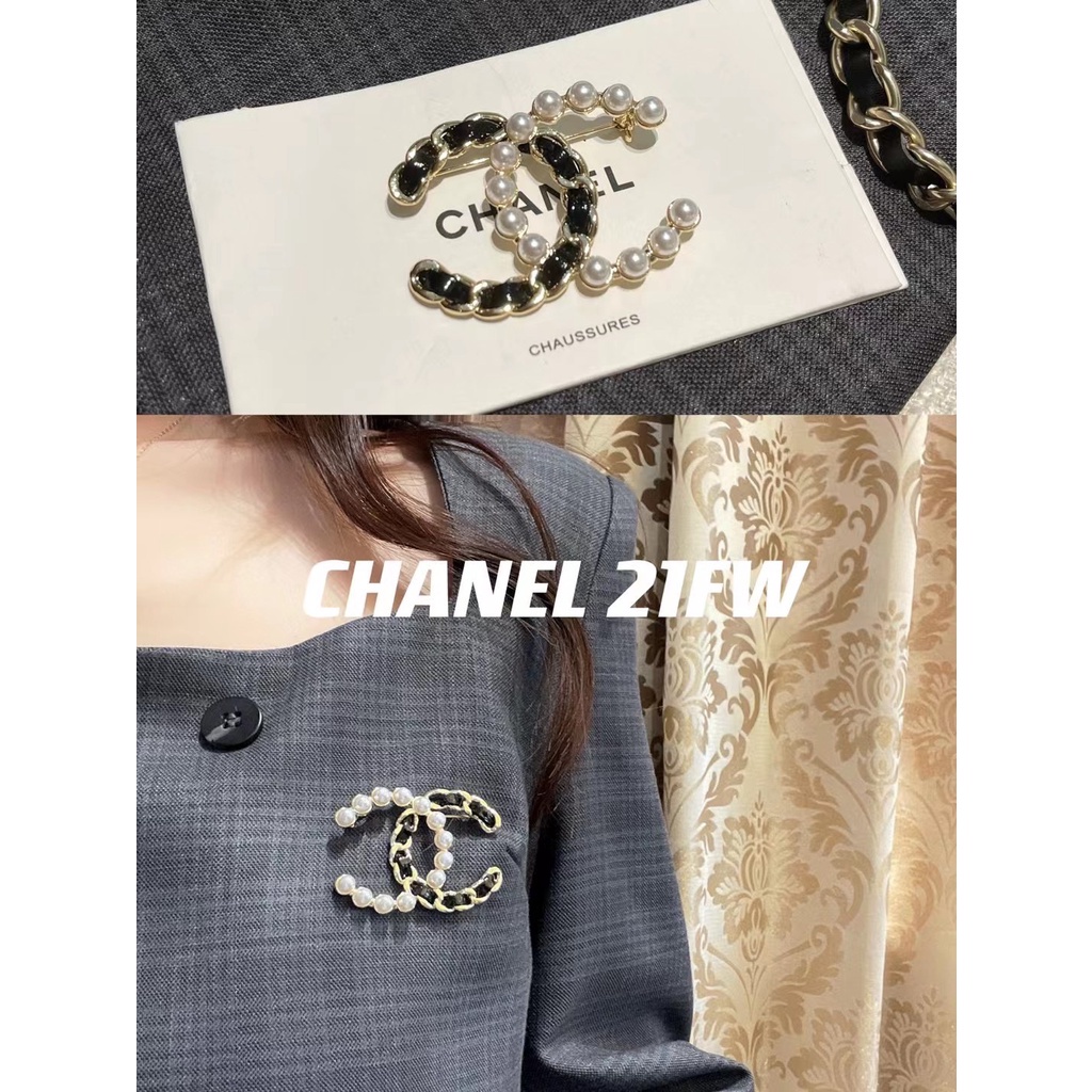 Chanel Fashion Brooch Pearl Leather Cord Letter Double C Brooch Jewelry ...