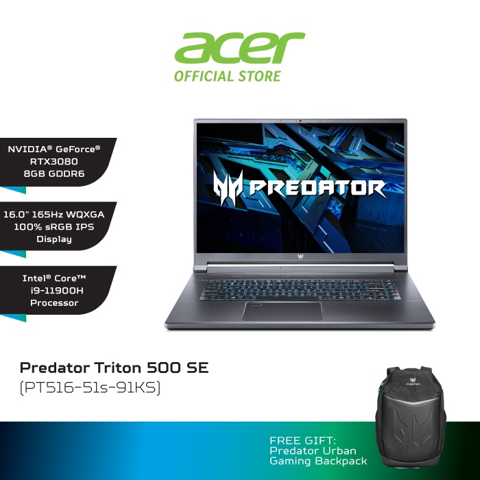 Acer Predator Triton 500 Se Gaming Laptop 11th Gen Core I9rtx™ 3080 Pt516 51s 91ks Shopee 6764