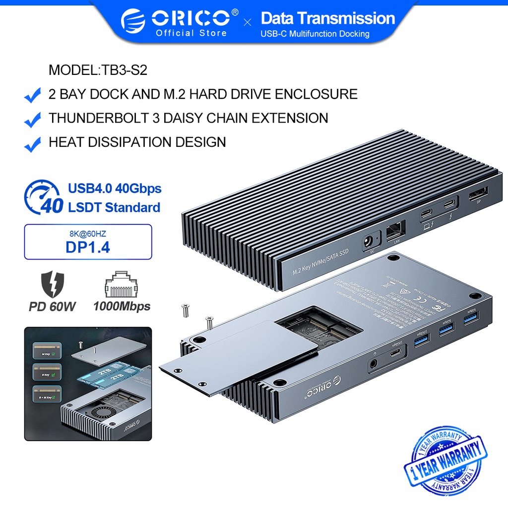 Thunderbolt 3 Dock 9-in-1 Dual M.2 NVMe/NGFF Enclosure ORICO USB C