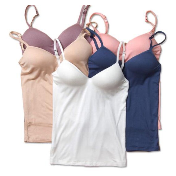 Women Cotton Padded Camisole Top Built In Bra Adjustable Strap Yoga Tank Top