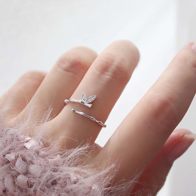 Buy YouCY Simple Leaves Ring Fashion Zircon Opening Ring