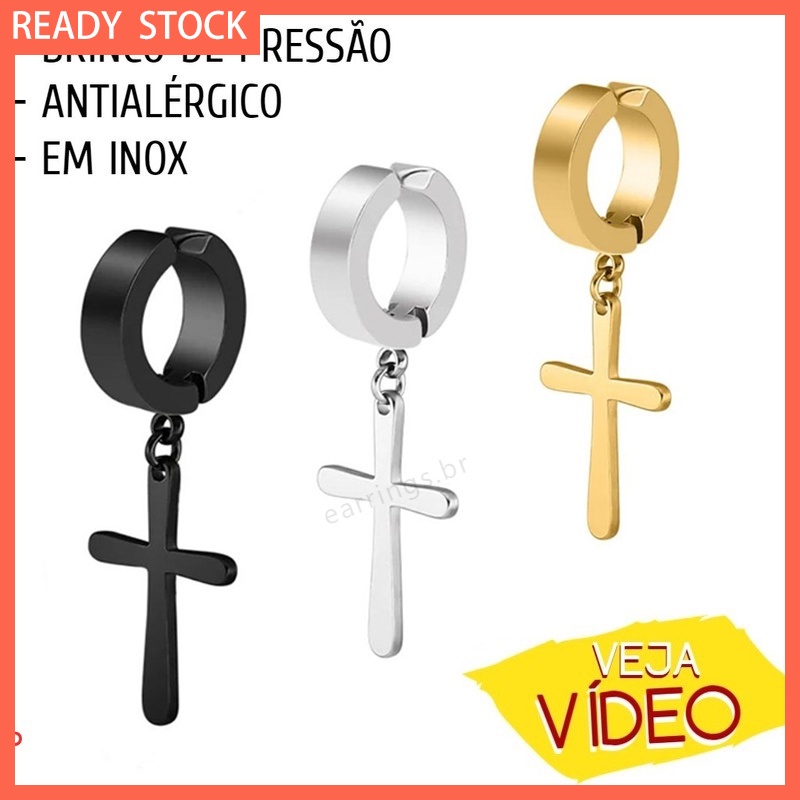 Male Earrings / Cross Pressure Earring Stainless Steel AntiAllergy Surgical Ring With Crucifix
